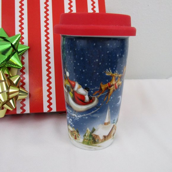 NWOT Pier 1 Ceramic Christmas Travel Mug - Picture 2 of 6